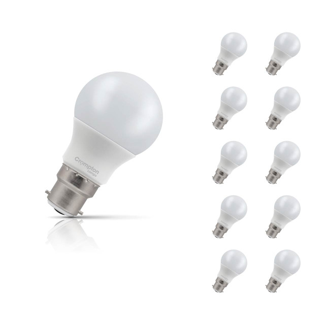 10-Pack Crompton GLS LED Light Bulbs B22 9.5W (75W Eqv) Warm White Opal Bayonet Frosted