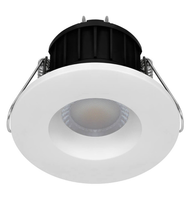 Phoebe Dim LED Fire Rated Downlight 8.5W Firesafe Tri-Colour CCT 60° White and Brushed Nickel IP65 Image 1