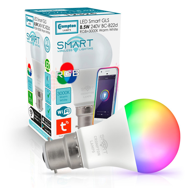 Crompton Lamps Dimmable LED Smart Wifi GLS 8.5W B22 Warm White + RGB Opal