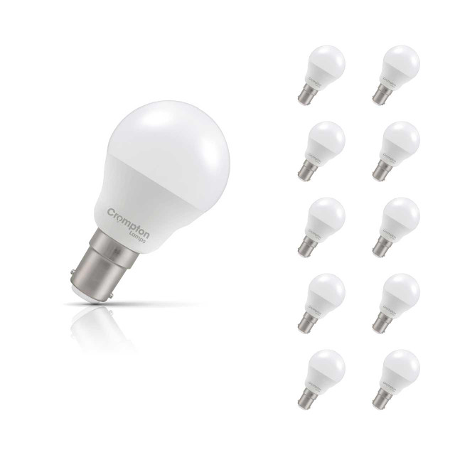 10-Pack Crompton Golfball LED Light Bulbs B15 4.2W (40W Eqv) Warm White Opal Round Small Bayonet Frosted