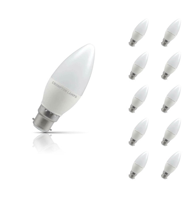 Crompton Lamps LED Candle 4.9W B22 (10 Pack) Cool White Opal (40W Eqv)