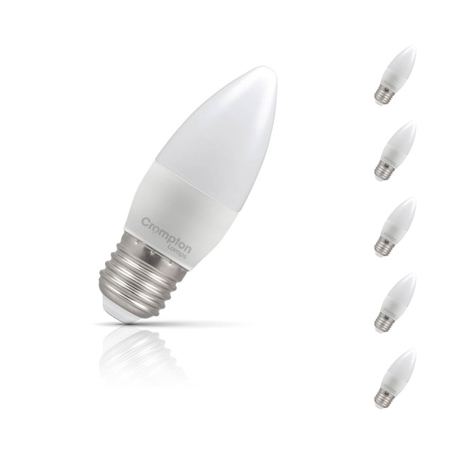 5-Pack Crompton Candle LED Light Bulbs E27 4.2W (40W Eqv) Dim Cool White Opal Screw Frosted