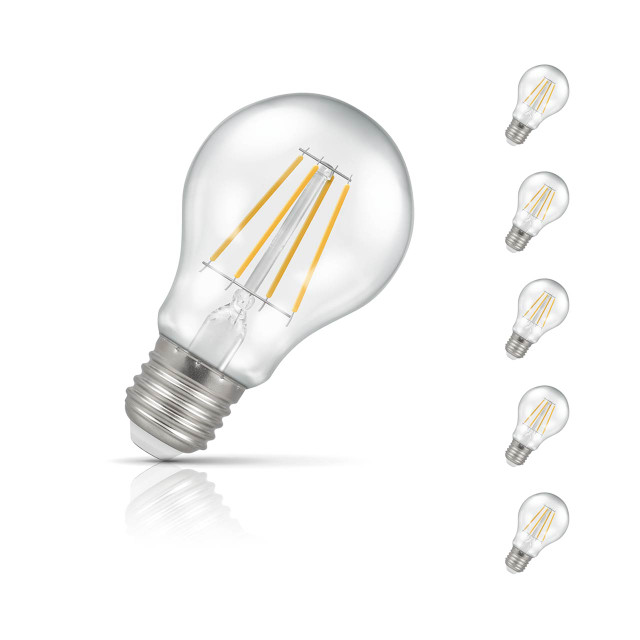 Crompton GLS LED Light Bulb Dimmable E27 7W (60W Eqv) Warm White 5-Pack Filament Clear