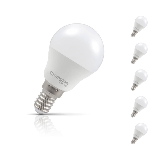 5-Pack Crompton Golfball LED Light Bulbs E14 4.2W (40W Eqv) Cool White Opal Round Small Screw Frosted