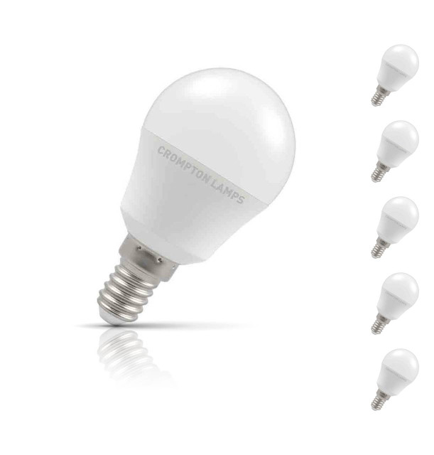 Crompton Golfball LED Light Bulb E14 4.9W (40W Eqv) Daylight 5-Pack Opal 1