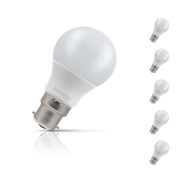Crompton GLS LED Light Bulb B22 7W (60W Eqv) Warm White 5-Pack Opal