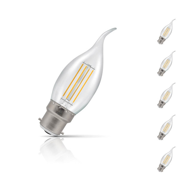 Crompton Candle LED Light Bulb Dim Bent Tip B22 4.2W (40W Eqv) Warm White 5-Pack Filament Clear