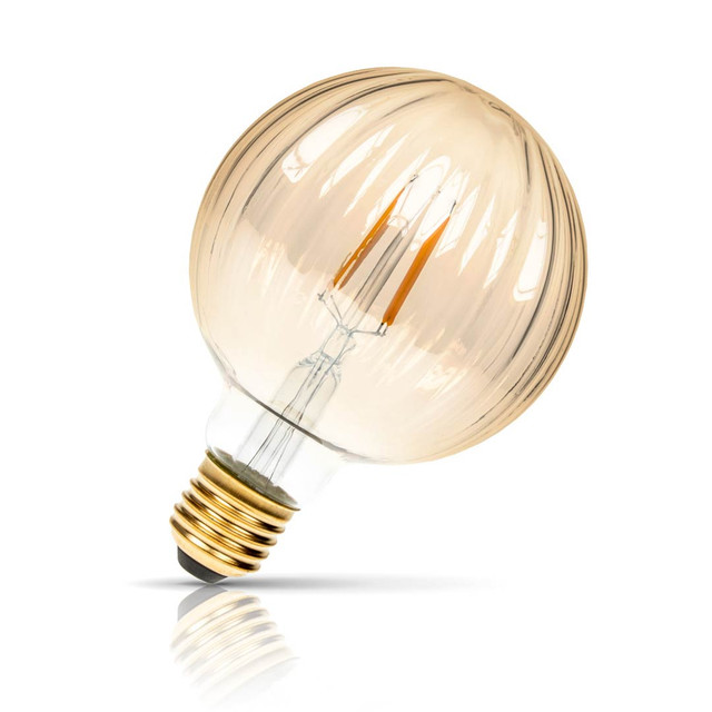 Prolite Globe LED Light Bulb Dimmable Ribbed E27 4W Extra Warm White Gold Image 1