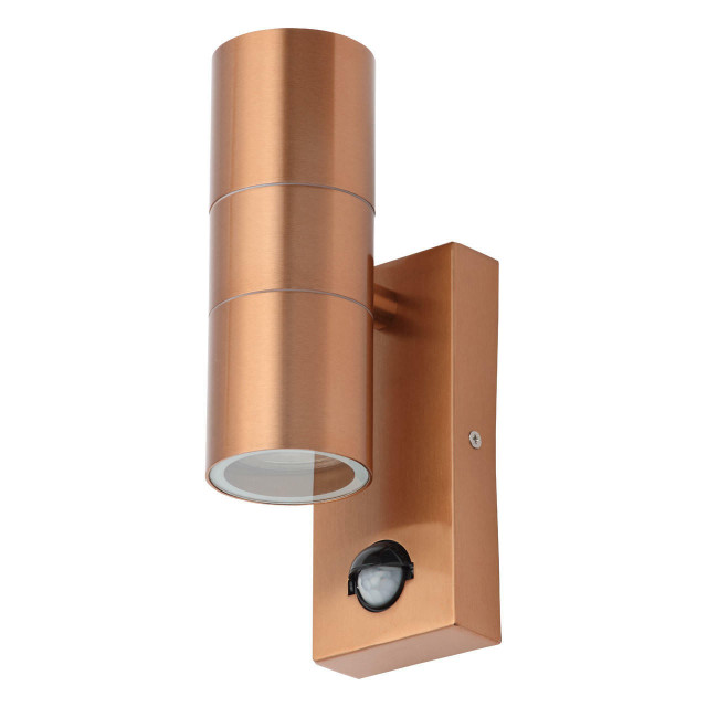 Zinc LETO Outdoor Up and Down Wall Light with PIR Copper 1