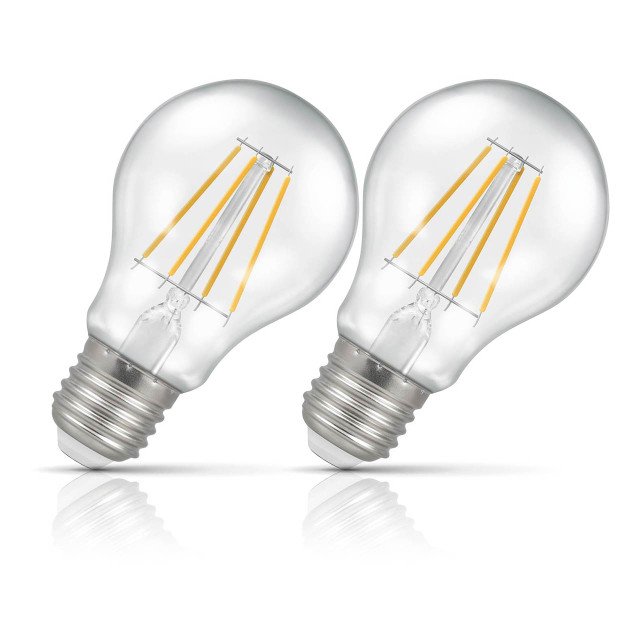 Crompton GLS LED Light Bulb Dimmable E27 7W (60W Eqv) Warm White 2-Pack Filament Clear