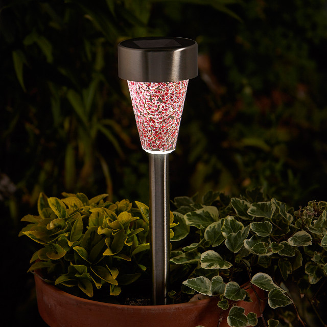 Smart Solar LED Mosaic Stake Light 6-Pack Mixed Brushed Stainless Steel Mixed Colours 1