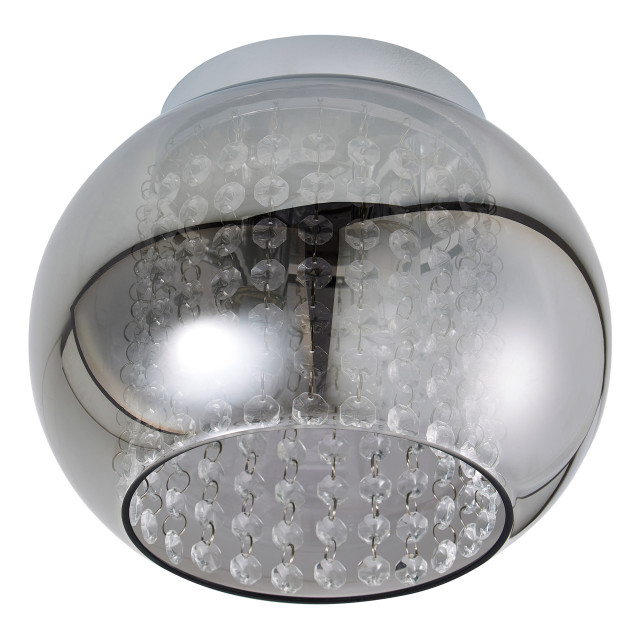 Spa Megara 2 Light Cloche Ceiling Light Decorative Crystal Smoke Glass and Chrome 1