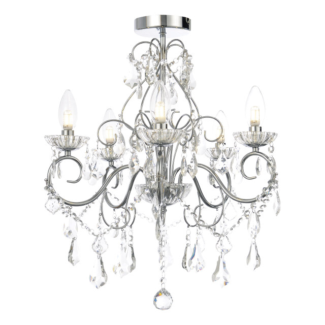 Spa Vela 5 Light Flush Chandelier Crystal Glass and Chrome 1