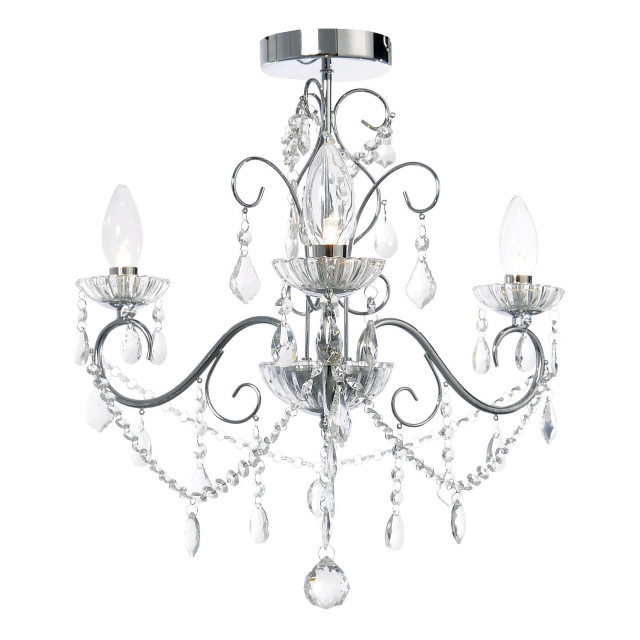 Spa Vela 3 Light Flush Chandelier Crystal Glass and Chrome 1