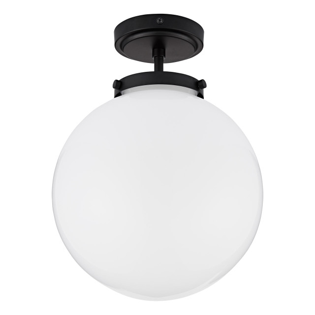 Spa Porto Single Globe Semi-Flush Ceiling Light Opal and Matt Black 1