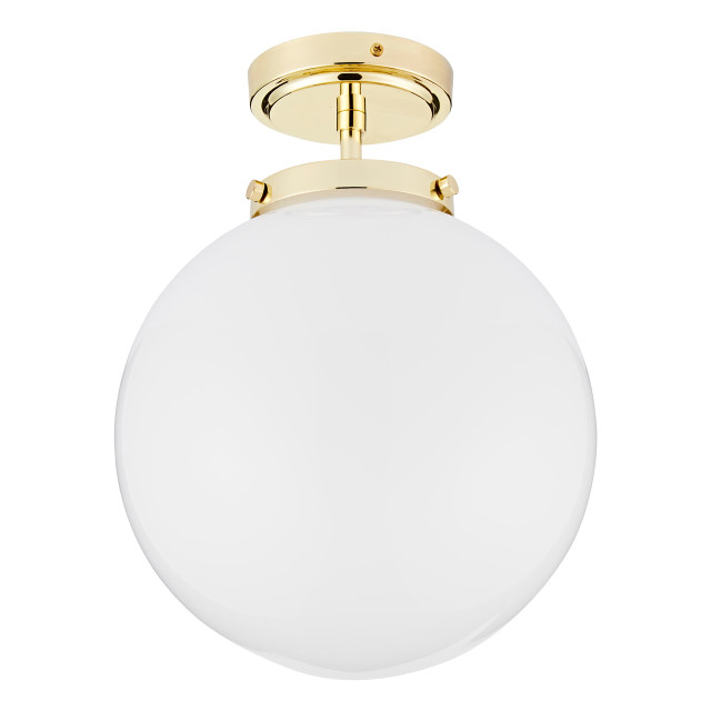 Spa Porto Single Globe Semi-Flush Ceiling Light Opal and Brass 1