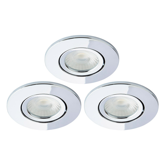 Spa Como LED Tiltable Fire Rated Downlight 5W Dimmable 3-Pack Cool White Chrome IP65 1