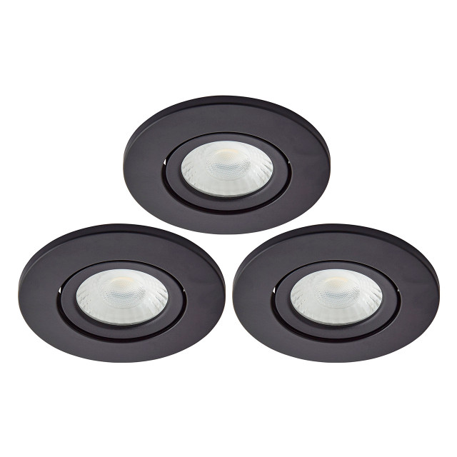 Spa Como LED Tiltable Fire Rated Downlight 5W Dimmable 3-Pack Cool White Satin Black IP65 1