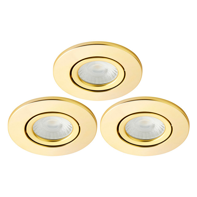 Spa Como LED Tiltable Fire Rated Downlight 5W Dimmable 3-Pack Cool White Satin Brass IP65 1