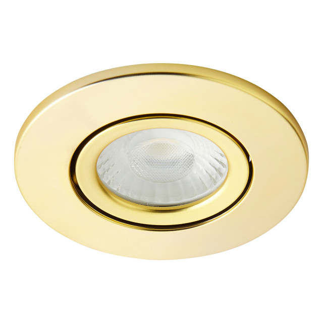 Spa Como LED Tiltable Fire Rated Downlight 5W Dimmable Cool White Satin Brass IP65 1
