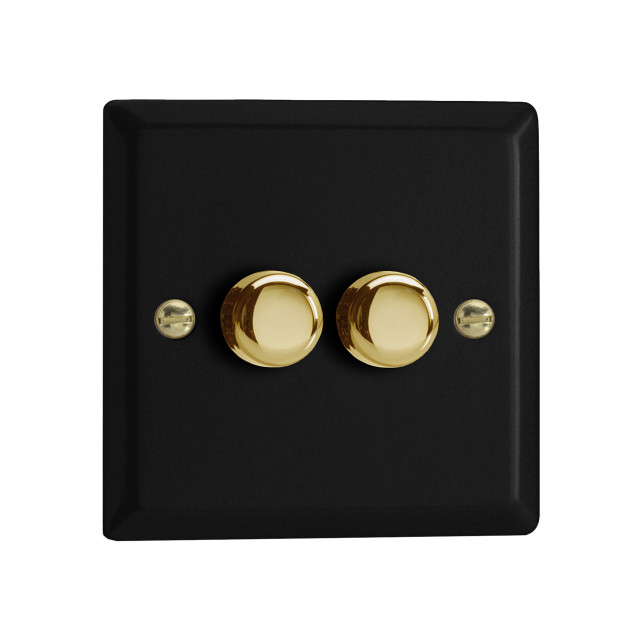 Varilight LED V-Pro 2 Gang Rotary Dimmer Switch Matt Black with Brass Knobs 1