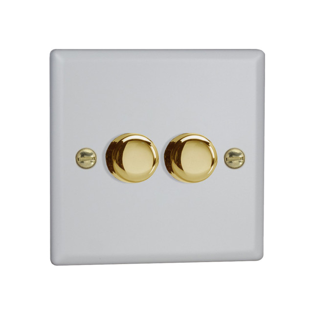 Varilight LED V-Pro 2 Gang Rotary Dimmer Switch White with Brass Knobs 1
