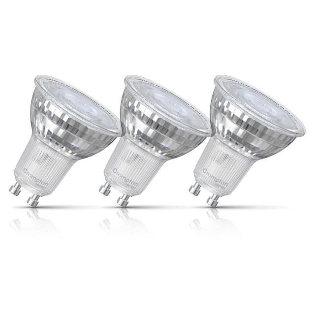 3-Pack Crompton GU10 Spotlight LED Light Bulbs 3.7W (50W Eqv) Cool White Clear Halogen Replacement Twist and Lock 35°