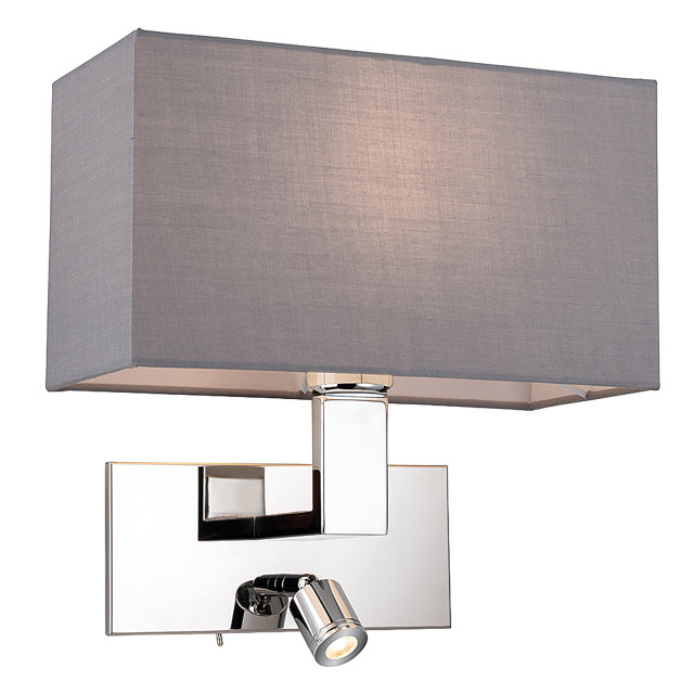 Firstlight Raffles Contemporary Style LED 2-Light Wall Light 1W Warm White Chrome and Grey Shade 1