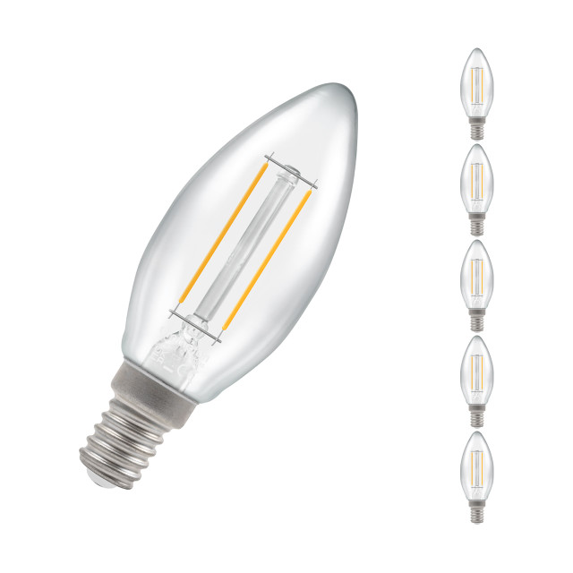 5-Pack Crompton Candle LED Light Bulbs E14 2.5W (25W Eqv) Dim Cool White Clear Filament Small Screw
