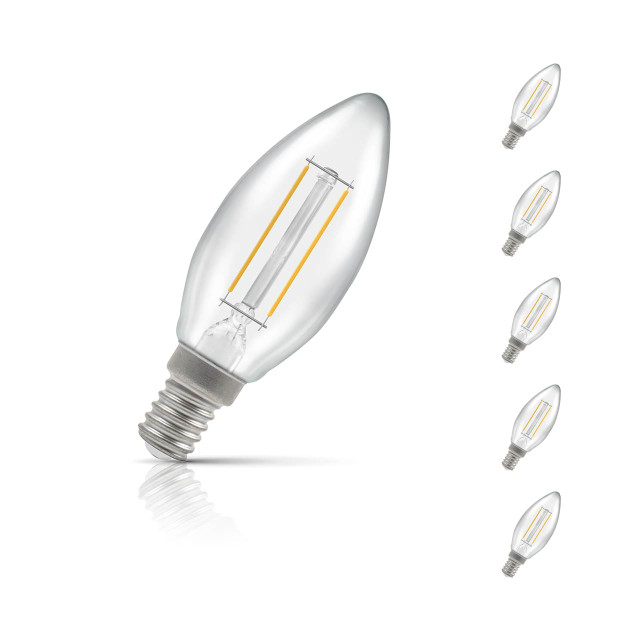 Crompton Candle LED Light Bulb E14 2.2W (25W Eqv) Warm White 5-Pack Clear 1