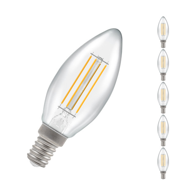 5-Pack Crompton Candle LED Light Bulbs E14 4.2W (40W Eqv) Warm White Clear Filament Small Screw