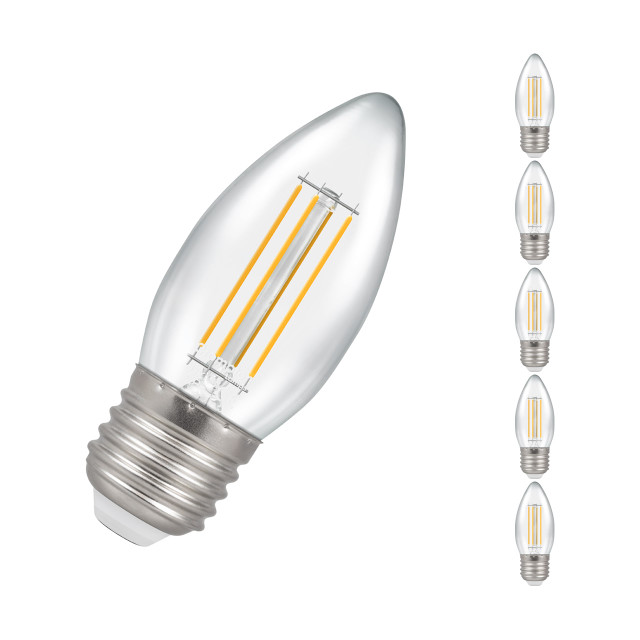 5-Pack Crompton Candle LED Light Bulbs E27 4.2W (40W Eqv) Warm White Clear Filament Screw