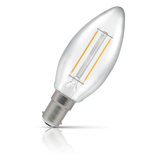 Crompton Candle LED Light Bulb B15 2.2W (25W Eqv) Warm White Filament Clear 1