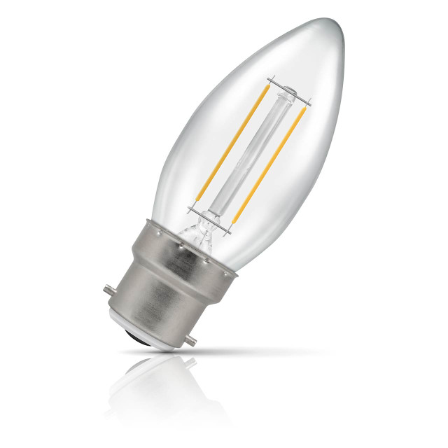 Crompton Candle LED Light Bulb B22 2.2W (25W Eqv) Warm White Filament Clear 1