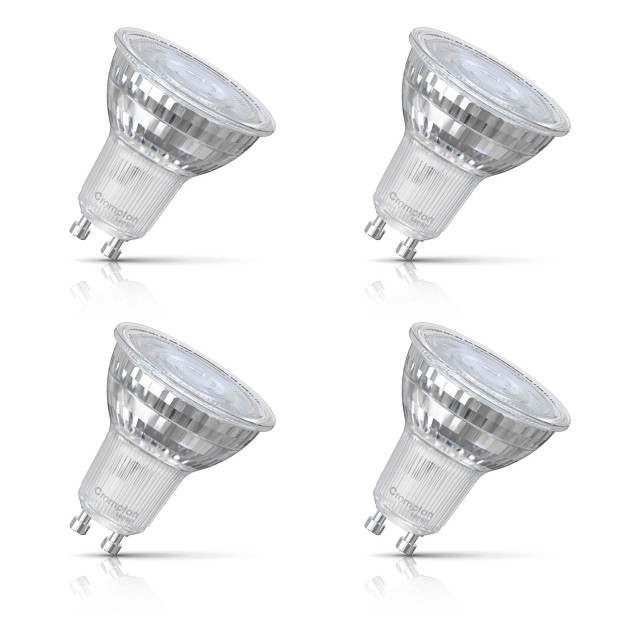 4-Pack Crompton GU10 LED Bulbs 3.7W (50W Eqv) Warm White Clear Halogen Replacement Twist and Lock 35°