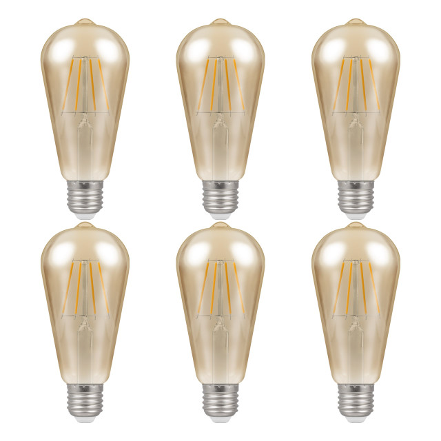 Crompton ST64 LED Light Bulb Dim Squirrel Cage E27 7W (50W Eqv) Extra Warm White 6-Pack Filament Vintage