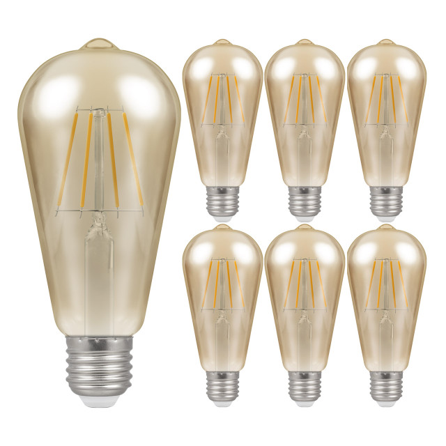 Crompton ST64 LED Light Bulb Dim Squirrel Cage E27 7W (50W Eqv) Extra Warm White 7-Pack Filament Vintage