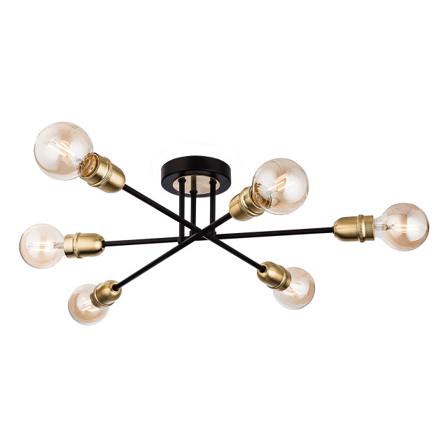 Firstlight Trident Modern Style 6-Light Flush Ceiling Light Black and Brushed Brass 1