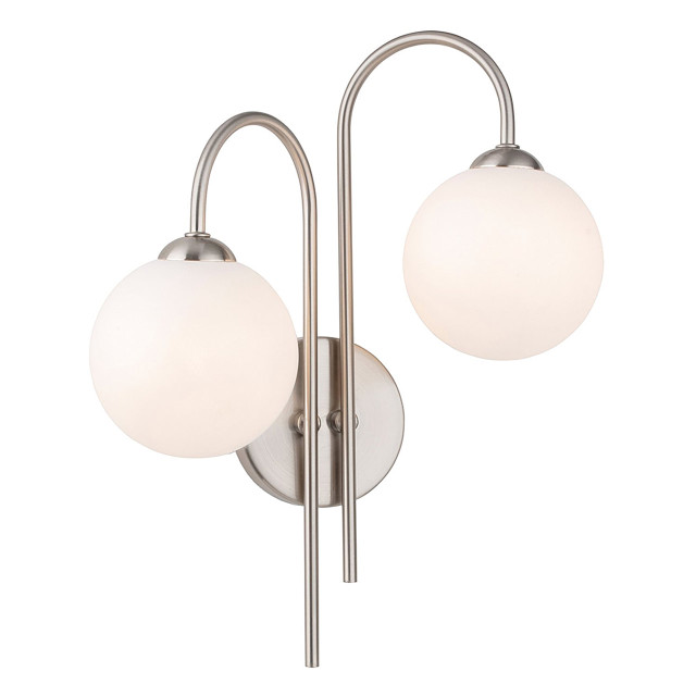 Firstlight Lyndon Art Deco Style 2-Light Wall Light in Brushed Steel and Opal Glass 1