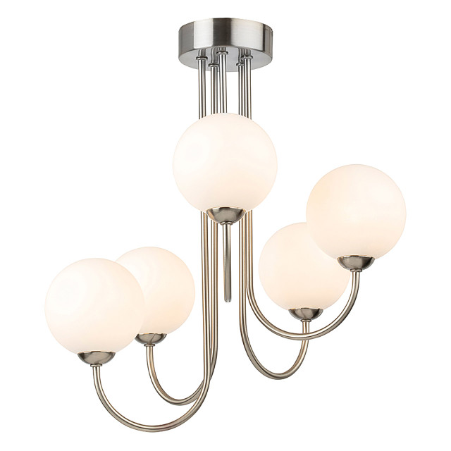 Firstlight Lyndon Art Deco Style 5-Light Semi-Flush Ceiling Light in Brushed Steel and Opal Glass 1