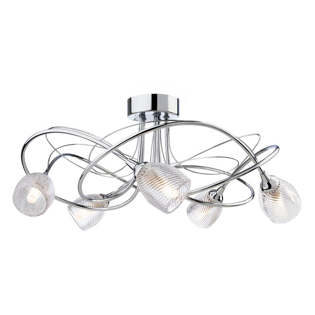 Firstlight Henley Style 5-Light Flush Ceiling Light in Chrome and Clear Decorative Glass 1