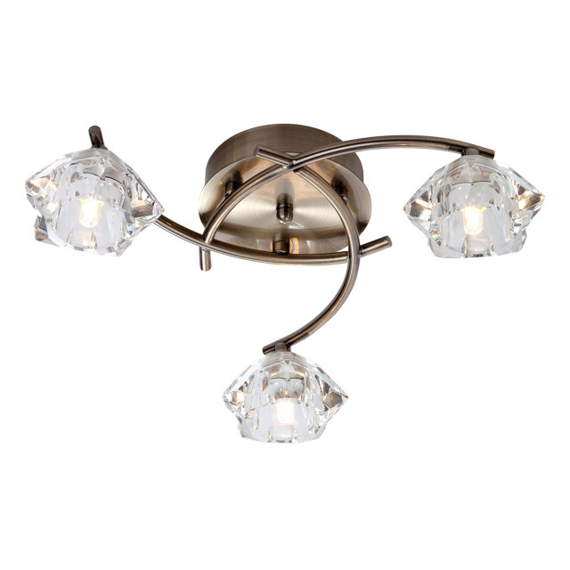 Firstlight Clara Contemporary Style 3-Light Flush Ceiling Light in Antique Brass and Clear Glass 1