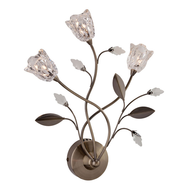 Firstlight Cindy Flower and Leaf Style 3-Light Wall Light in Antique Brass and Clear Glass 1