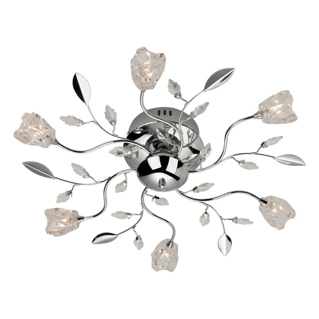 Firstlight Cindy Flower and Leaf Style 6-Light Flush Ceiling Light in Chrome and Clear Glass 1