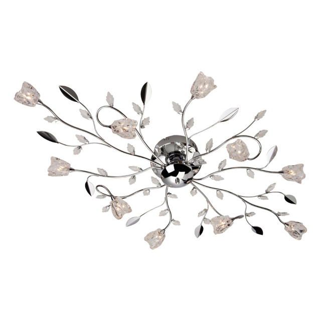 Firstlight Cindy Flower and Leaf Style 10-Light Flush Ceiling Light in Chrome and Clear Glass 1