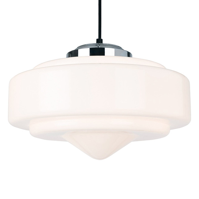 Firstlight Art Deco Classic 1930's Style 35 x 21cm Pendant Light in Chrome and Milky White Glass 1