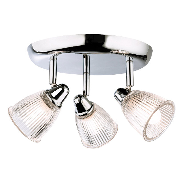 Firstlight Echo Modern Style 3-Light Flush Ceiling Light in Chrome and Clear Ribbed Glass 1