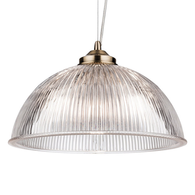 Firstlight Ashford Classic Style 32cm Pendant Light in Antique Brass and Clear Ribbed Glass 1