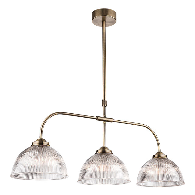 Firstlight Ashford Classic Style 3-Light Pendant Bar Light in Antique Brass and Clear Ribbed Glass 1