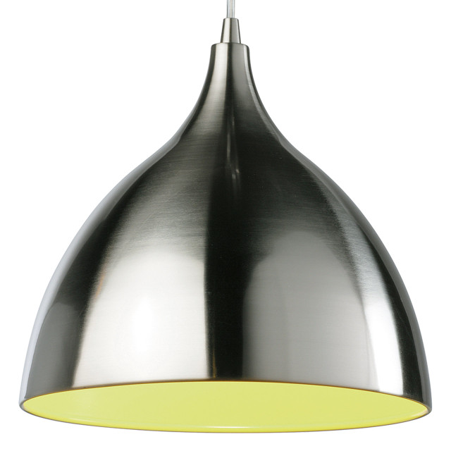 Firstlight Cafe Modern Style 25cm Pendant Light Brushed Steel and Green Inner 1